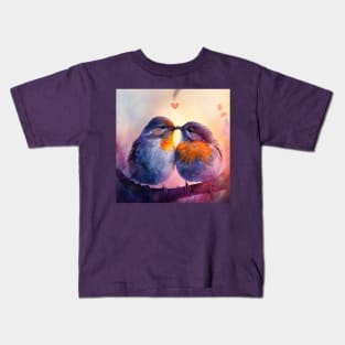 Cute Robins embrace each other in love- valentines day gift Kids T-Shirt